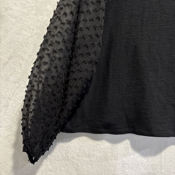 Maeve by Anthropologie Top Women 2X Black Textured Sheer Puff Sleeve Relaxed Fit - Picture 8 of 16